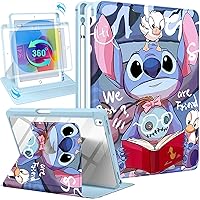 Besoar for iPad 9th/8th/7th Generation 10.2 inch Case Cute Cartoon Kawaii for Girls Kids Girly Women Design Covers,360 Degree Rotating Folio Stand Pencil Holder for Apple i Pad 9/8/7 Gen,Reading-Stit