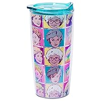 Silver Buffalo Golden Girls Character Grid Double Wall Travel Tumbler w/Slide Close Lid, 20 Ounces