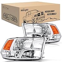 Nilight Headlight Assembly 2009 2010 2011 2012 2013 2014 2015 2016 2017 2018 Ram 1500 2500 3500 Pickup Quad Headlamp Assembly Replacement Chrome Housing Amber Corner Clear Lens,(Only for Quad Models)