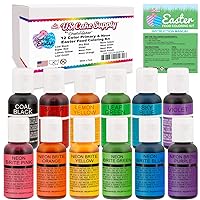 12 Color Cake Food Coloring Liqua-Gel Easter Egg Decorating Baking Set - U.S. Cake Supply .75 fl. Oz. (20ml) Bottles Primary & Neon Colors - Safely Made in the USA product