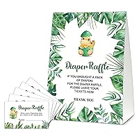 Dinosaur Diaper Raffle Tickets for Baby Shower, Tropical Jungle Animals Diaper Raffle Baby Shower Games, Baby Shower Decorations, Diaper Raffle Cards - 1 Sign with 50 Tickets Cards - B08