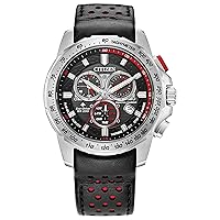 Citizen Men's Eco-Drive Promaster Land MX Sport Racer Chronograph Watch in Stainless Steel with Black Leather Strap, Black Dial (Model: BL5570-01E)