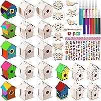 107 Pcs Wooden Birdhouse DIY Kits, Includes 21 Unfinished Wood Mini Bird House 24 Watercolor Pen 50 Bird Butterfly Flower Slices 12 Cute Animal Stickers for Kids Adults DIY Craft Making Supplies