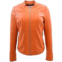 DR257 Women's Leather Classic Biker Style Jacket Orange