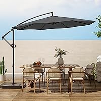 wikiwiki 10ft Patio Umbrellas Offset Outdoor Umbrella Cantilever hanging Umbrellas w/Infinite Tilt, Fade Resistant Waterproof RECYCLED FABRIC Canopy & Cross Base, for Yard, Garden & Deck, Grey