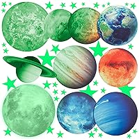 Glow in The Dark Stars Planets and Big Full Moon,Bright Solar System Wall Stickers -9 Glowing Ceiling Decals for Kids Bedroom,Space Decoration Foe Classroom,Birthday Gift for Boys and Girls
