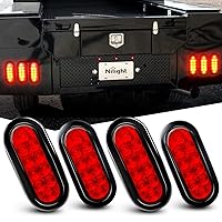 Nilight - TL-07 6 Inch Oval Red Led Trailer Tail Lights 4PCS 10 Led with Flush Mount Grommets Plugs IP67 Waterproof Stop Brake Turn Trailer Lights for RV Truck