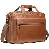 Leather Briefcase for Men 15.6 Inch Waterproof Laptop Messenger Bag Large Retro Satchel Bag Business Travel Work Computer Bag Birthday Gift Coffee