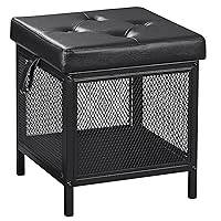 Storage Ottoman, Foot Rest Stool Footstool, 13.8'' H Small Square Ottoman Cube for Living Room/Bedroom/Dorm/Entryway, Faux Leather Cushion & Mesh Metal Frame, Holds up to 466 lbs, Black