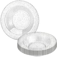 Glitter Silver Premium Plastic Round Soup Bowl - 14 oz (Packs of 10) - Elegant Durable Plastic, Ideal for Weddings, Parties & Events