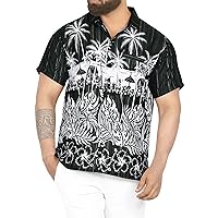 LA LEELA Men's Hawaiian Shirts Short Sleeve Button Down Shirt Mens Summer Shirts Casual Beach Vacation Hawaii Island Shirts for Men Funny M Palm Tree Floral, Black