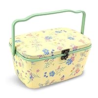 Dritz Large Oval, Yellow Floral Sewing Basket