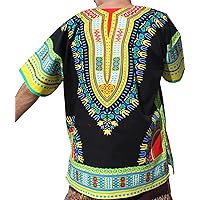 Brand Unisex Bright Black Cotton Africa Dashiki Shirt Plain Front