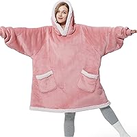 Bedsure Wearable Blanket Hoodie with Sleeves - Sherpa Hooded Blanket Adult as Pink Gifts for Women Girlfriend, Sweatshirt Blanket Standard Mellow Rose