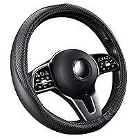 Steering Wheel Cover, PU Leather, Universal 15 Inches, Non-Slip, Odor-Free Car Interior (Black)