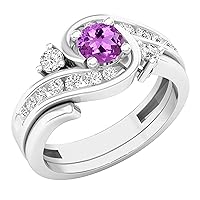 Dazzlingrock Collection 4.5 MM Round Gemstone & White Diamond Ladies Swirl Engagement Ring With Matching Band Set, Available in 10K/14K/18K Gold & 925 Sterling Silver