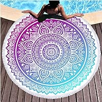 Mandala Microfiber Beach Towels,Hippie Round Sand Free Beach Blanket Indian Water Absorbent Bohemian Beach Towel for Adults Oversized Circle Bath Towels Gifts for Women Girls (60 Inch, Purple)