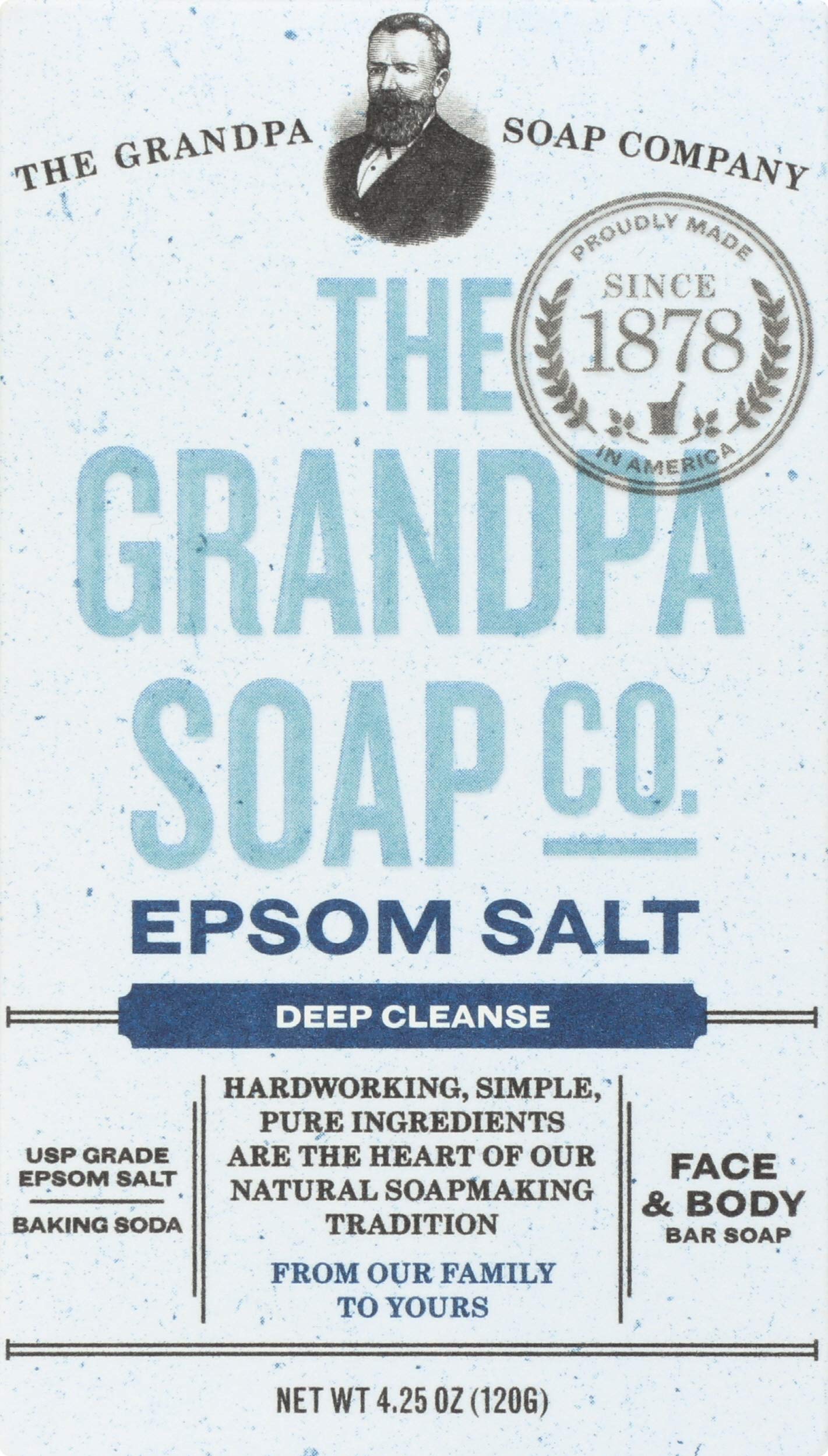 Grandpa's Epsom Salt Bar Soap by The Soap Company | Natural Face & Body Soap | Epsom Salt + Baking Soda | Deep Cleanse | Paraben Free Bar Soap | Unisex | 4.25 Oz.