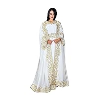 Hooded Gown Double Layer Gold Embroidered Fancy Abaya Evening Gown Ethnic, Bridal, Evening, Party Dress