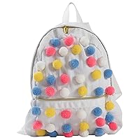 Seersucker Backpack or Mini Seaside Sweets Collection, White Bright Poms