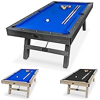 GoSports 8 ft Pool Table with Wood Finish - Modern Billiards Table with 2 Cue Sticks, Balls, Rack, Felt Brush and Chalk