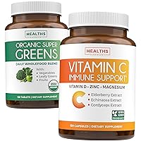 Super Greens & Vitamin C (2-Month Supply) Super C Greens Bundle of Organic Super Greens Powder - Complete Superfood (120 Capsules) & & Vitamin C Immune Support (120 Vegetarian Capsules)