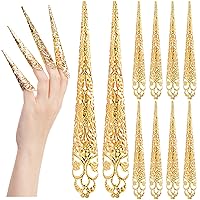 ANCIRS 20 Pack Finger Nail Tip Claw Rings, Ancient Queen Costume Fingertip Claw Nail Rings Decoration Accessory, Golden Color Finger Knuckle Protectors for Halloween Cosplay Drama Dance Show