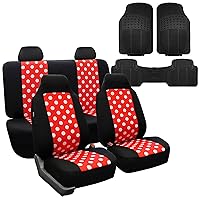 FH Group FH-FB115114 Full Set Polka Dots Red Black Color Car Seat Covers with F11306 Vinyl Floor Mats- Fit Most Car, Truck, SUV, or Van