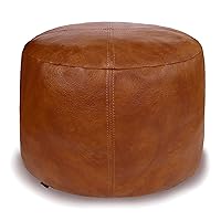Unstuffed Faux Leather Pouf Cover, Handmade Footstool Ottoman Storage Solution, Floor Footrest Cushion, 16.5”Dx12”H, (No Filler), Amaretto