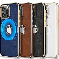 LOHASIC PU Leather Case for iPhone 15 Pro Max, Stronger Magnet Compatible with Mag-Safe, Fit for Mag Car Mount, Luxury Logo View, Elegant ProMax Phone Cover Men Women, 6.7 Inch - Blue Gold