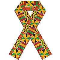 Hicarer African Kente Print Stole Sash African Scarf Kente Stole Sash Unisex Kente Cloth Scarves for Black History Month
