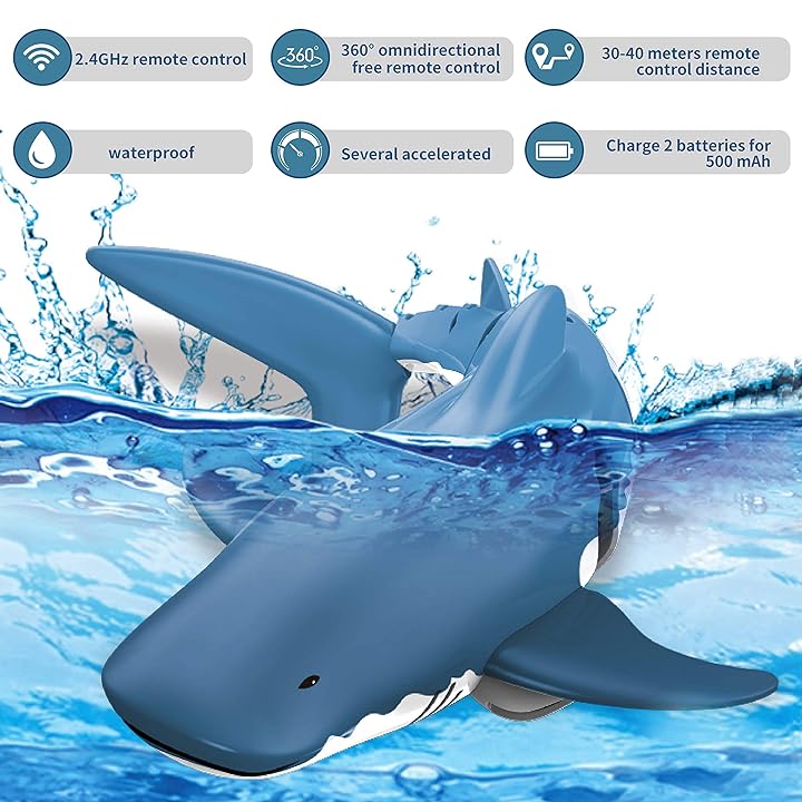 Remote Control Shark Toy 2.4GHz High Simulation Shark Toys Large Capacity 500mAh×2 Rechargeable Electric Toy Great Gift RC Boat Toys JIERUI CREATION Black Silver Shark 
