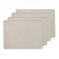 Solino Home Fringe Linen Placemats Natural – 100% Pure Linen Cloth Fabric Placemats Set of 4 – 14 x 19 Inch Washable Dining Place Mats for Spring, Summer, Indoor, Outdoor