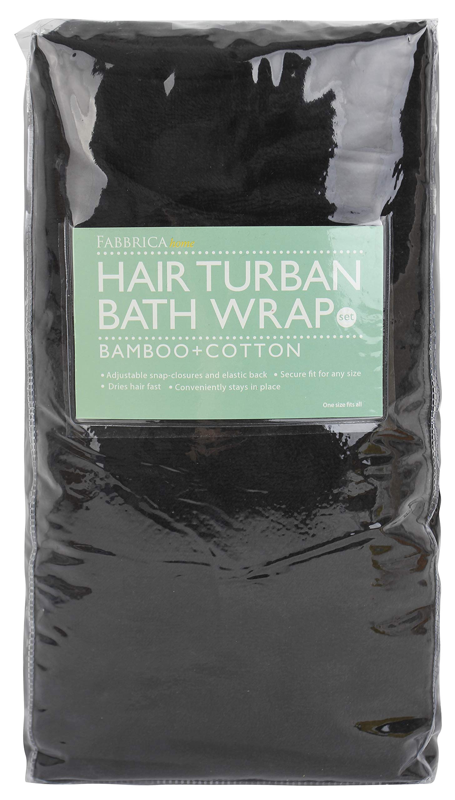 FABBRICA HOME Natural Rayon Made from Bamboo Super Absorbent Quick Dry Spa Bath Wrap Shower Skirt and Hair Drying Turban - 2pc Set (One-Size, Black)