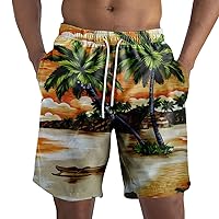 Beach Shorts for Men,Hawaiian Tropical Print Swim Brief Swimwear Swimsuit with Pocket Surfing Boxers Beachwear