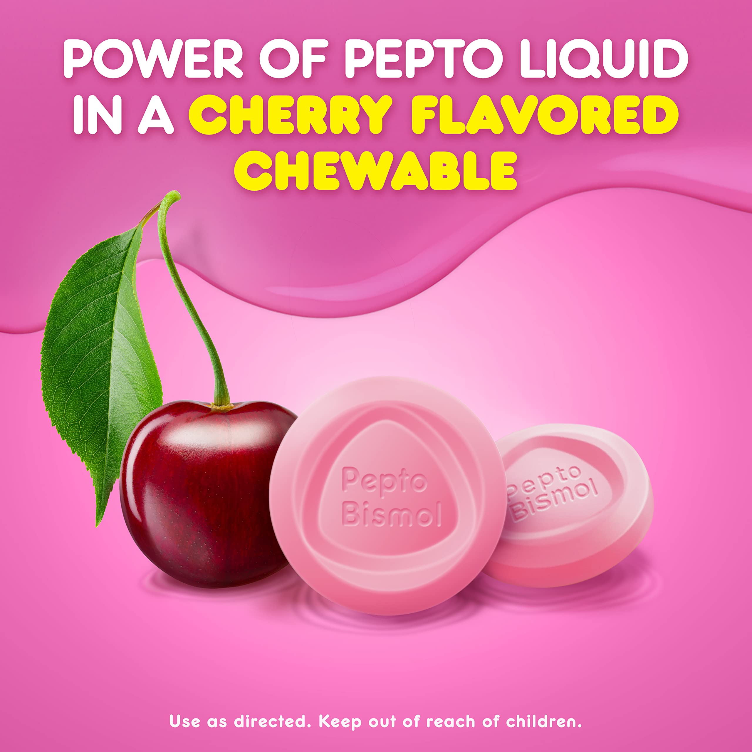 Pepto Bismol Chewables, Upset Stomach Relief, Bismuth Subsalicylate, Multi-Sympton Relief of Gas, Nausea, Heartburn, Indigestion, Diarrhea, Cherry Flavor, 30 Tablets