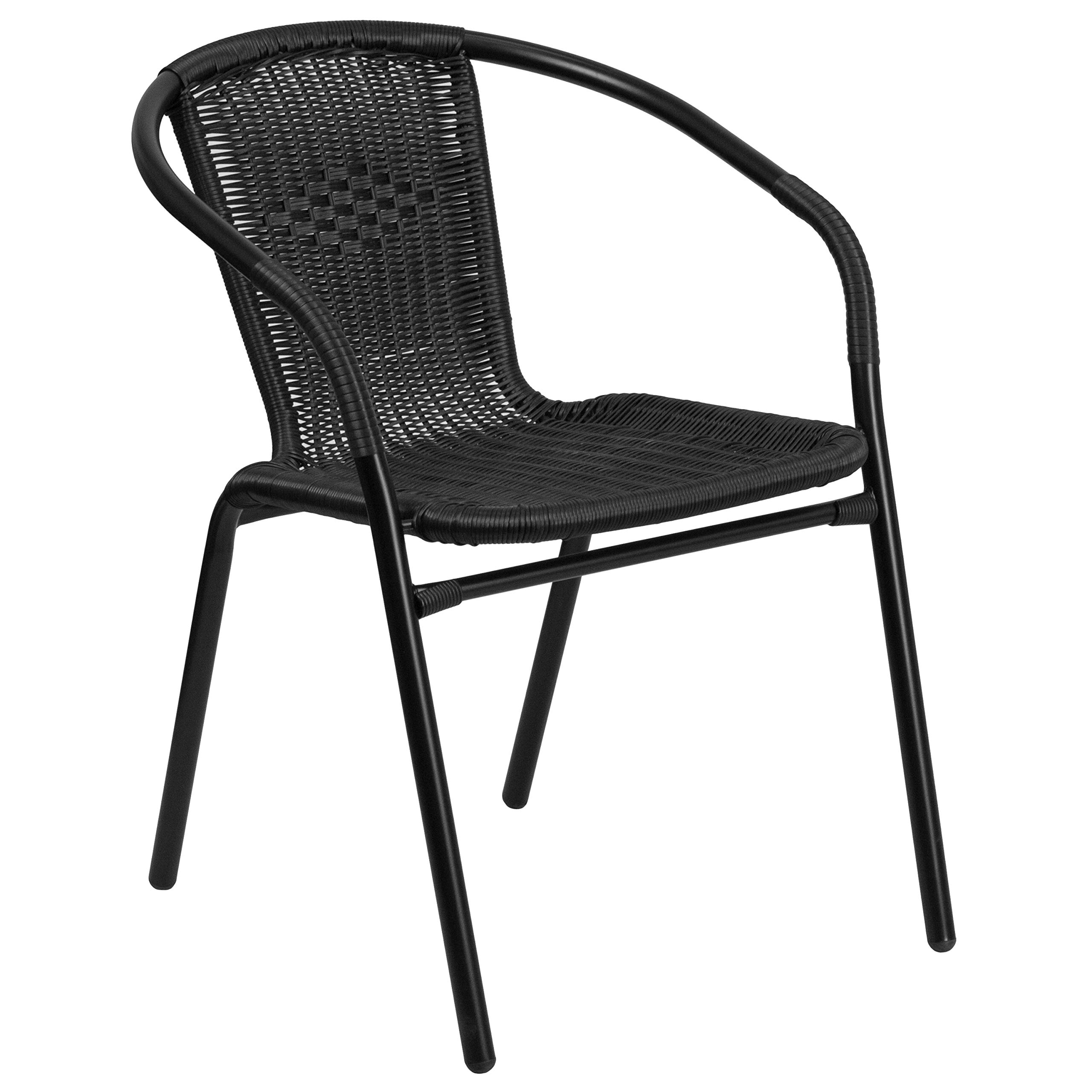 Flash Furniture 4 Pack Black Rattan Indoor-Outdoor Restaurant Stack Chair