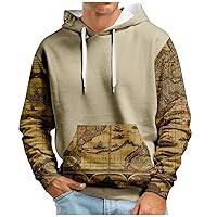 Men's Hoodie Plus Size Graphic Hoodie For Men Vintage Map Print Sweatshirt Casual Athletic Workout Pocket Pullover