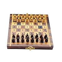 Handmade Folding Magnetic Wooden Chess Board Set with Extra Queens for Chessmen (6 x 6inch) (Natural)
