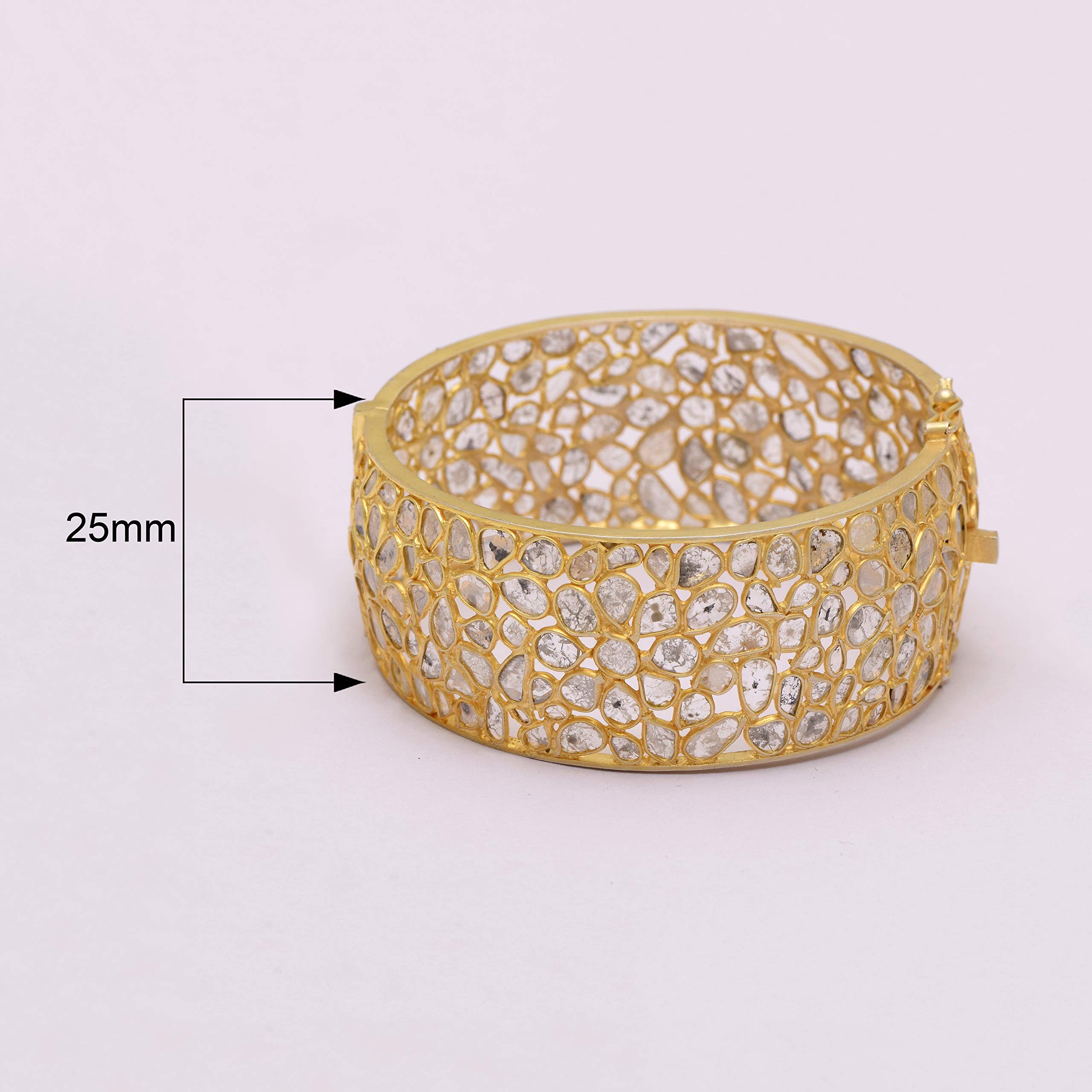 20.00 CTW Natural Diamond Polki Openable Bracelet Bangle 925 Sterling Silver 14K Gold Plated Slice Diamond Jewelry