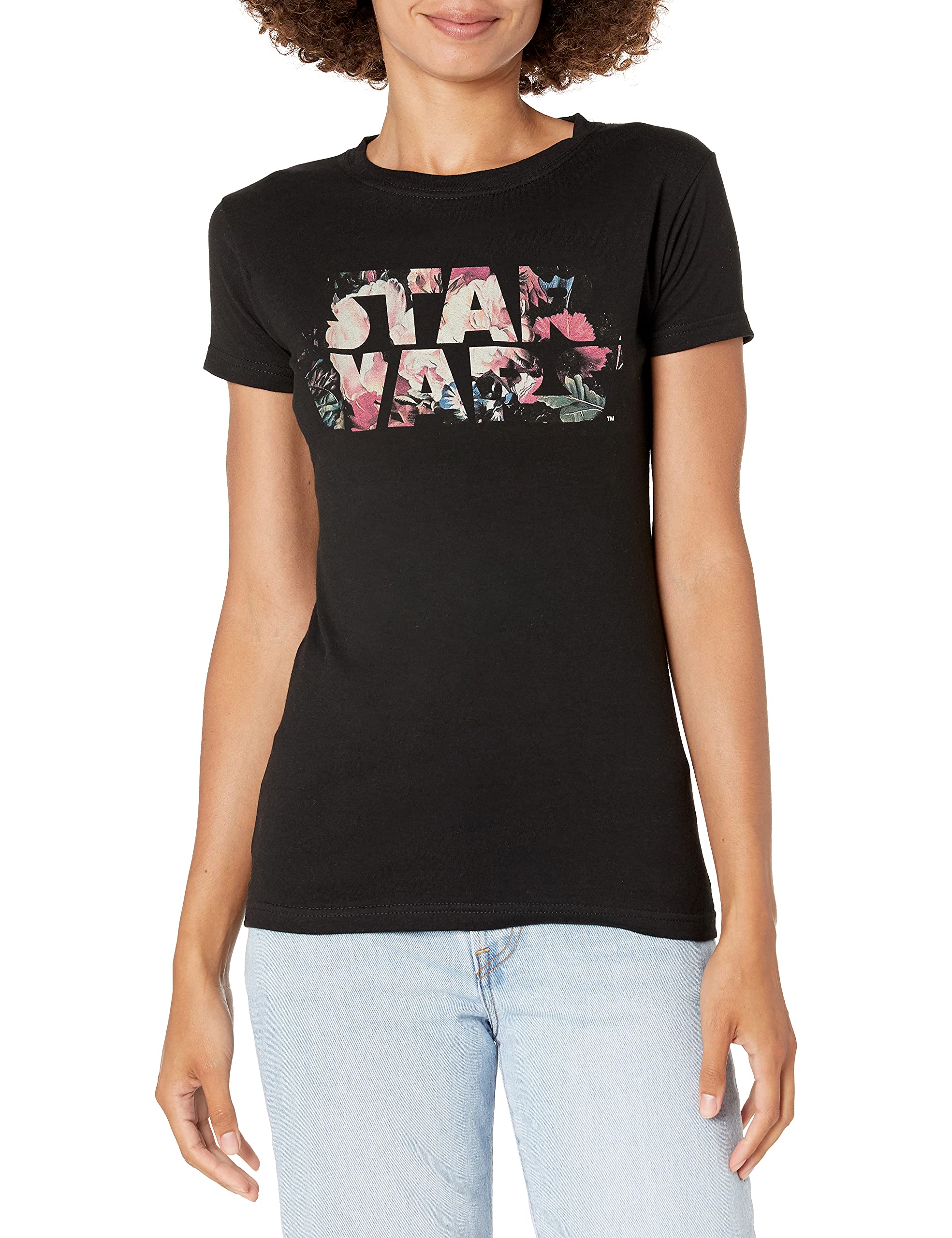 STAR WARS Women's Logo Antique Floral Flower Crew Neck Graphic T-Shirt