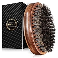 BFWood Boar Bristle Beard Brush - Black Wood Walnut Military Style, Beard Gift for Men