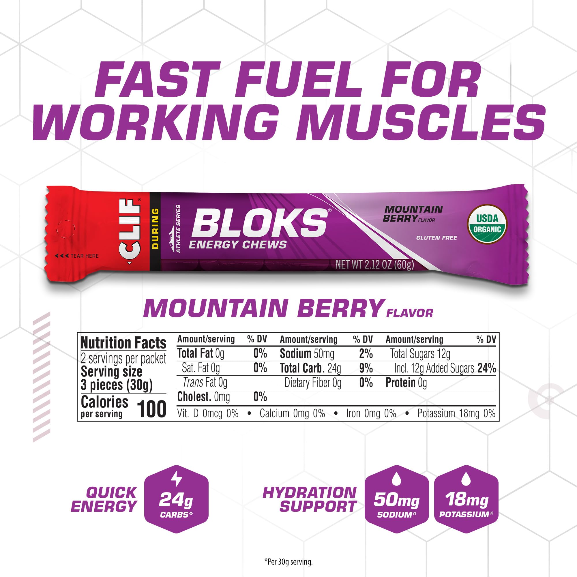 CLIF BLOKS - Mountain Berry - Energy Chews - 2.12 oz. (18 Count)