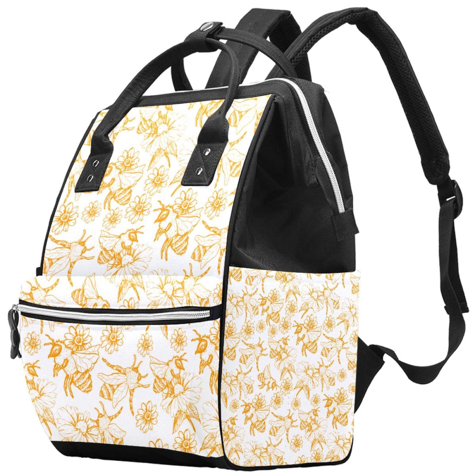 Ofdojg Honey Bee Diaper Bag Backpack Baby Nappy Changing Bags Multi Function Large Capacity Travel Bag
