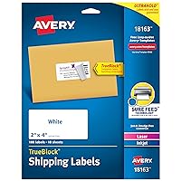 Avery Shipping Address Labels, Laser & Inkjet Printers, 100 Labels, 2x4 Labels, Permanent Adhesive, TrueBlock (18163)