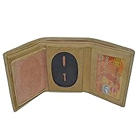Leatherboss Police Rounded Oval Shape Badge Holder Trifold Wallet (Tan)
