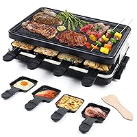 Fajiabao Electric Korean BBQ Indoor Grill Table Smokeless Portable Raclette Grill Nonstick with 8 Cheese Maker Pans Temperature Control & Dishwasher Safe 1300W Ideal for Parties and Family Fun