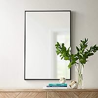 Andrew Rectangular Vanity Decorative Wall Mirror Modern Black Ultra Slim Metal Frame Floating Glass 24