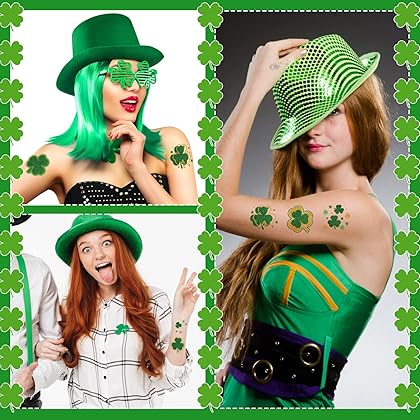 120 Pieces Glitter Shamrock Tattoo Stickers St. Patrick's Day Clover Temporary Tattoos St Patricks Day Stickers Shamrock Sticker Irish St Patricks Day Decor Party Favors for Men Women