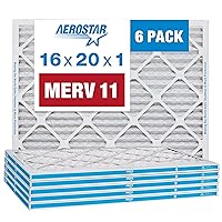 Aerostar 16x20x1 MERV 11 Pleated Air Filter, AC Furnace Air Filter, 6 Pack (Actual Size: 15 3/4